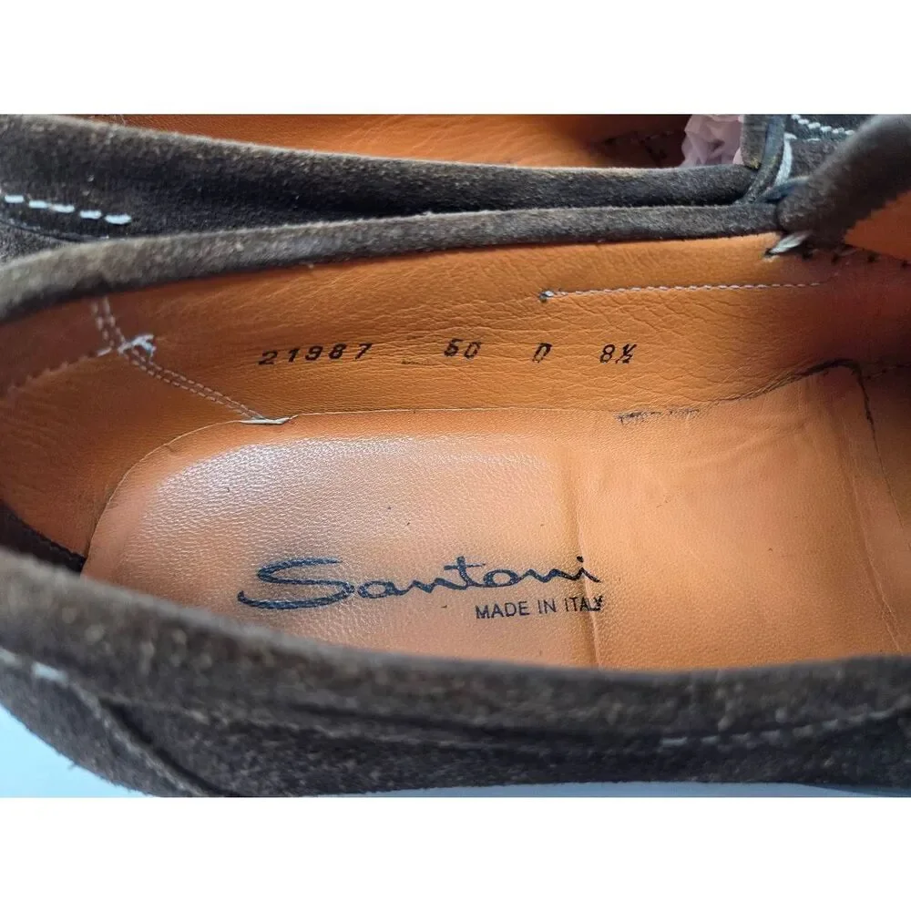 SANTONI BROWN SUEDE DRESS LOAFER MENS SIZE 8.5 MADE IN ITALY